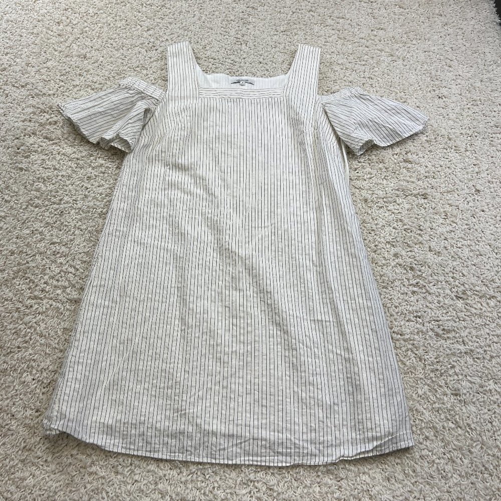 Madewell JCREW striped cold-shoulder dress Size 8 bleached linen $138 G3195